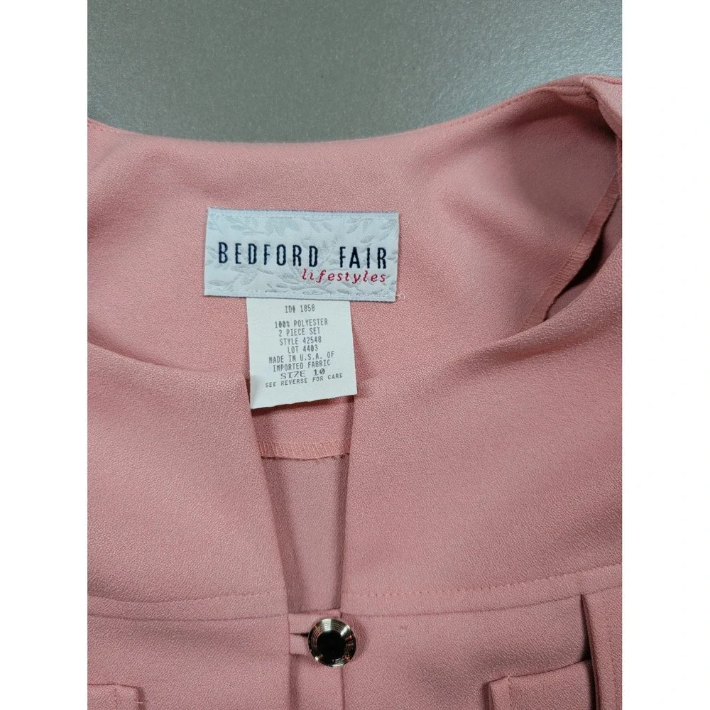 Bedford Fair Lifestyles Pink 2 Piece Pant Set Short Sleeve Button Top Size 10